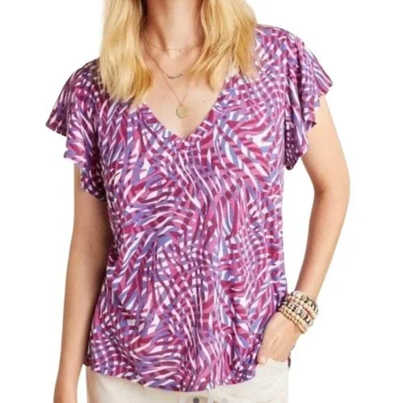 Anthropologie t.la Wayfaring Purple Zebra Print V-Neck T-shirt - Picture 1 of 6